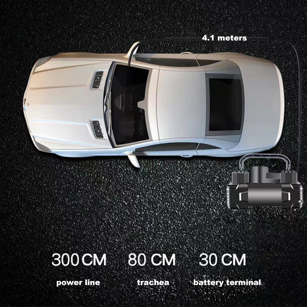 12V 150PSI Mini Air Compressor Dual Cylinder Heavy Duty Tire Inflator with LED Light Car Electric Air Pump Auto Inflatable Pump